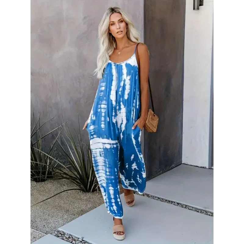 

Russian European and American New Women's Clothing Sling Sexy Wide Leg Jumpsuit