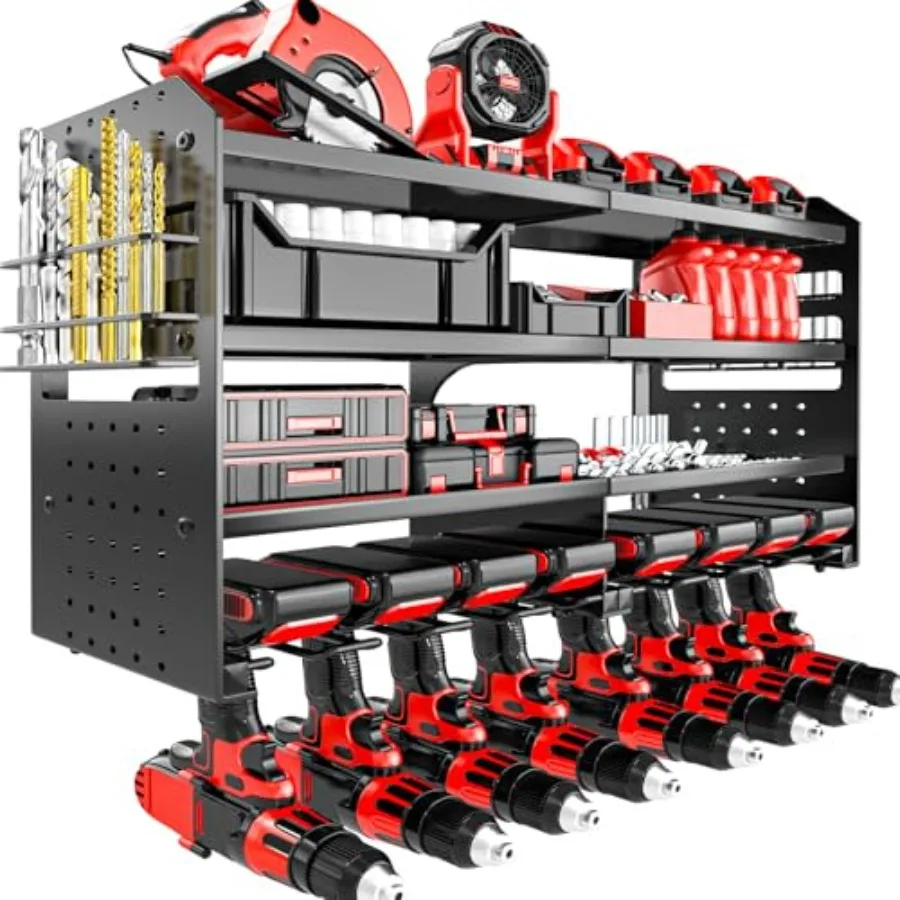 

Power Tool Organizer Wall Mount Metal 4 Layer Heavy Duty Metal Power Tool Storage Rack Garage Drills Storage Shelves with Screw