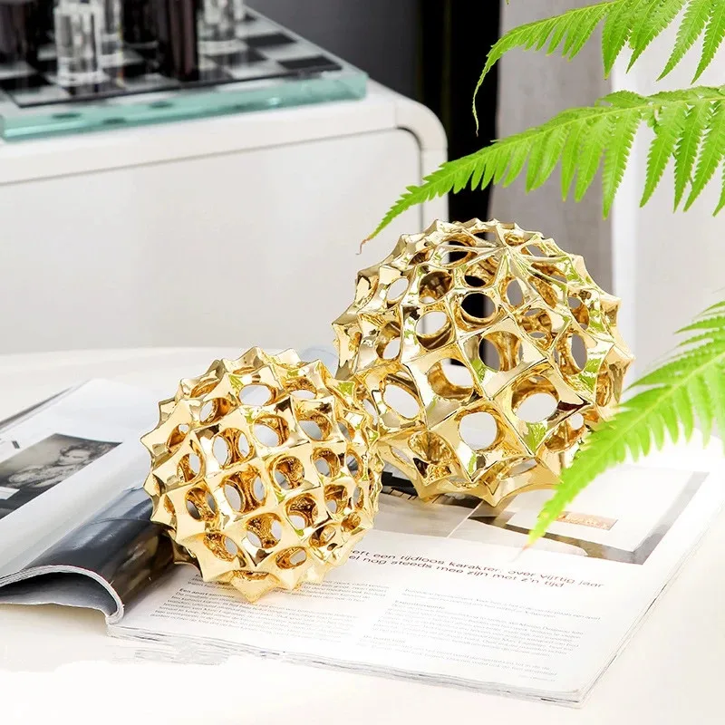 Metal Hollow Ball Round Spike Golden Geometric Abstract Crafts Ornaments Home Decoration Accessories