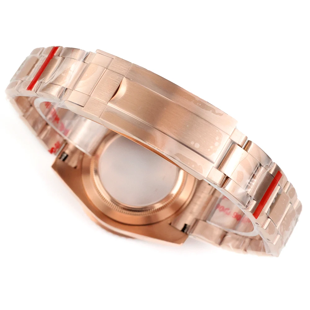 40MM Rose Gold Watch Case Waterproof Sapphire Glass For NH35 NH36 NH38 Movement GMT SUB Yacht-Master Case Brushed Oyster Strap