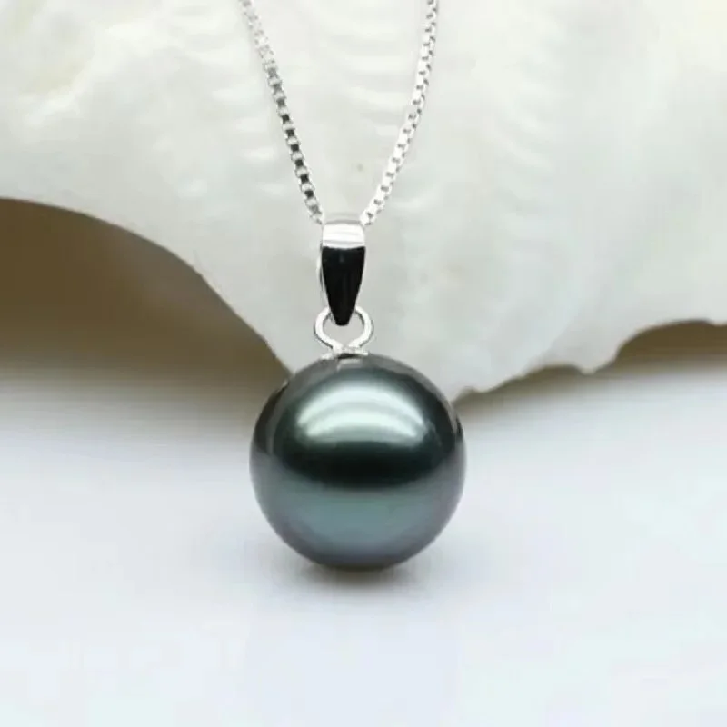 Charming 9-10mm Natural Tahitian Genuine Black Round Pearl for Women Men Jewelry Pendant