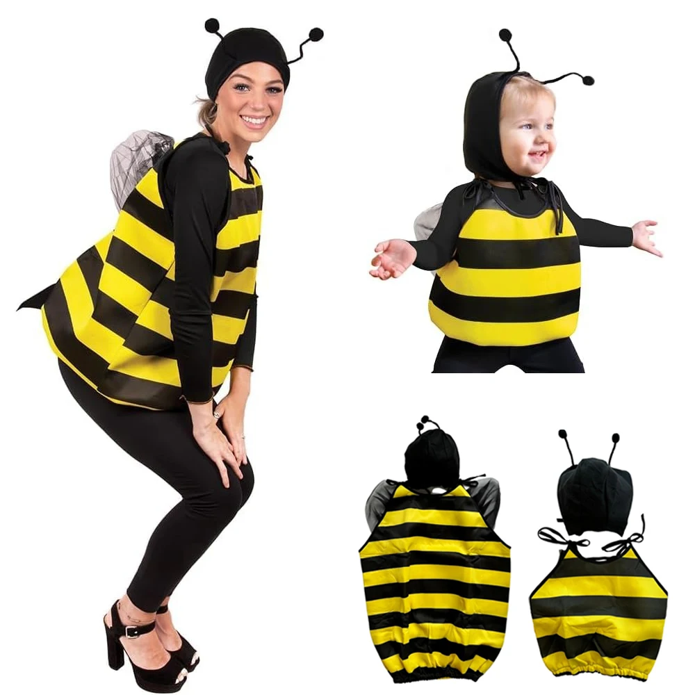 

Halloween Bee Cosplay Costume for Adult Wings Hat Antennae Knee high Sock Hair Hoop Funny Animal Family Party Performance Outfit