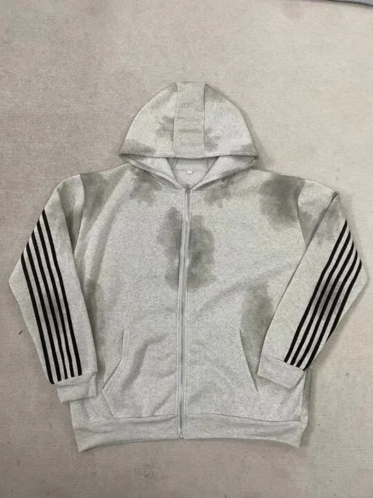 

Осень/зима Harajuku Aesthetics Уличная одежда Универсальная толстовка с капюшоном Модный удобный классический повседневный полосатый свободный женский кардиган