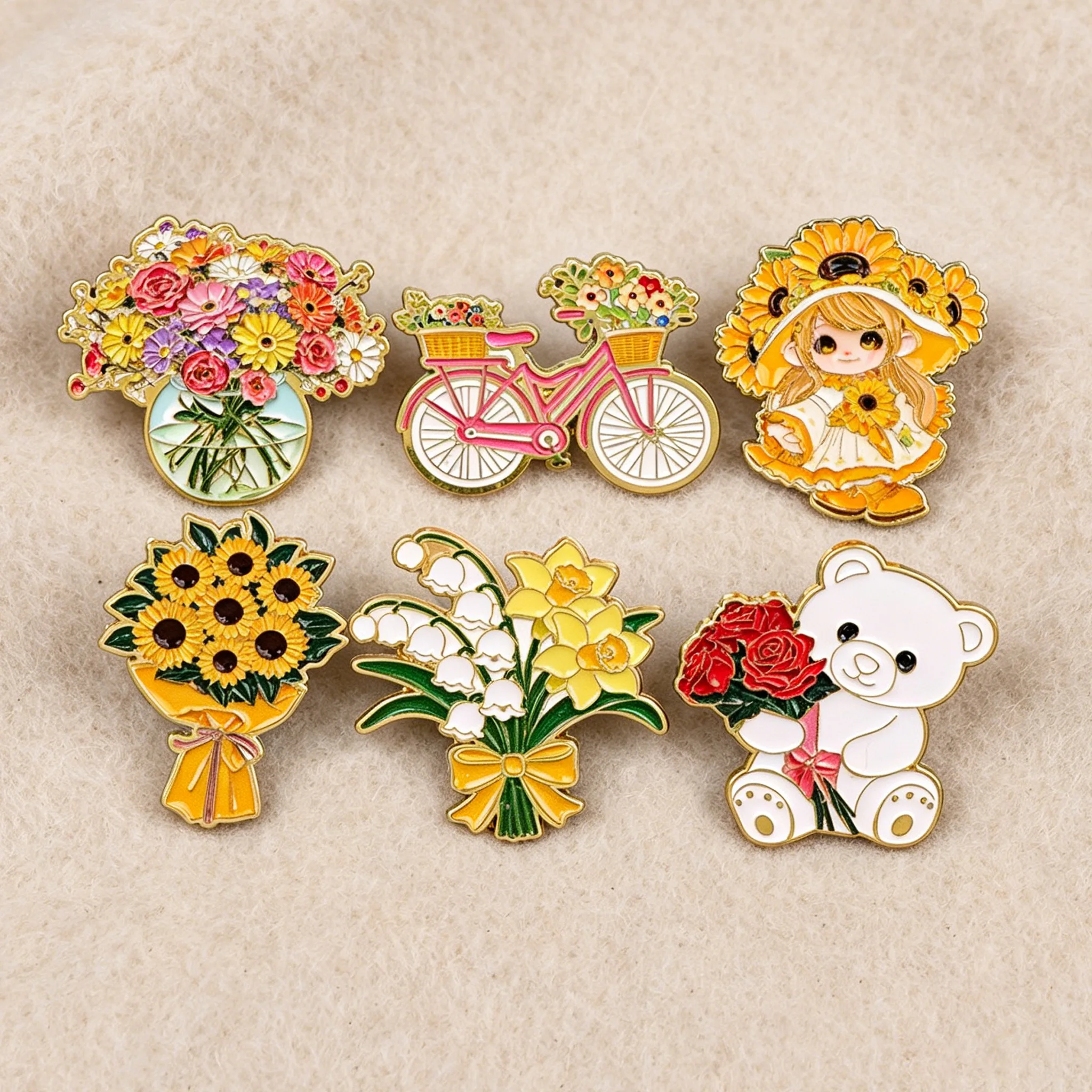 

Cute Sunflower Bouquet Girl Enamel Pin Lapel Pins for Backpack Men Women Brooch on Clothes Badges Jewelry Accessories Gifts