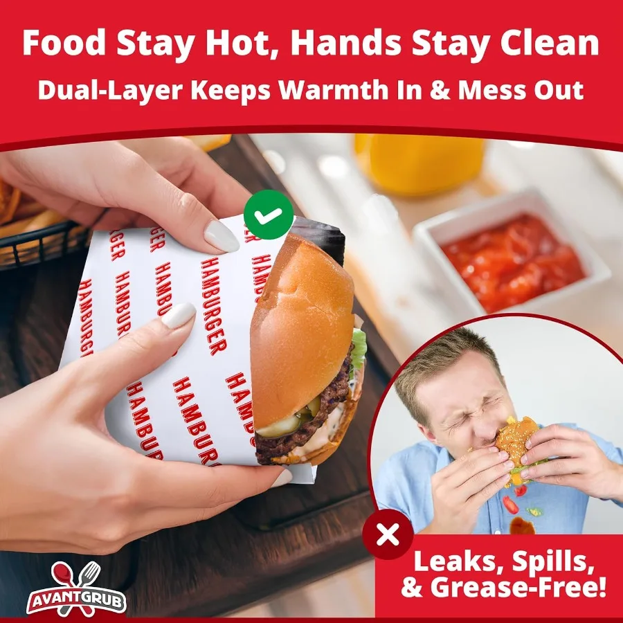 Involucri per hamburger retrò a prova di grasso da 200 pezzi. Ideale per cucine all'aperto e feste a tema baseball Hamb isolato grande senza BPA