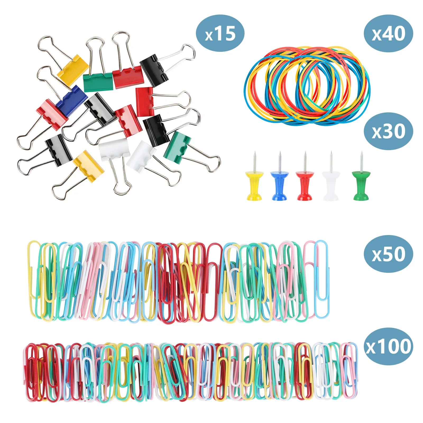 Bonus Clips Set 235 Pcs Office Stationery Kit Paper Clips, Push Pins, Binder Clips For School Office Home Organizer