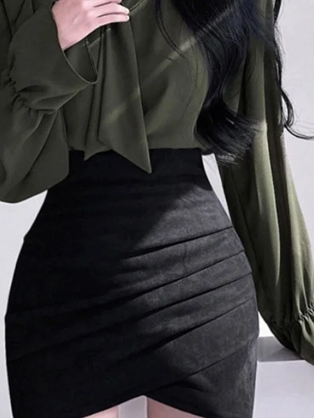 

Женская блузка с длинным рукавом, весна-осень, модная, из шифона, с рукавами-фонариками, корейский стиль, V-образный вырез, на пуговицах...