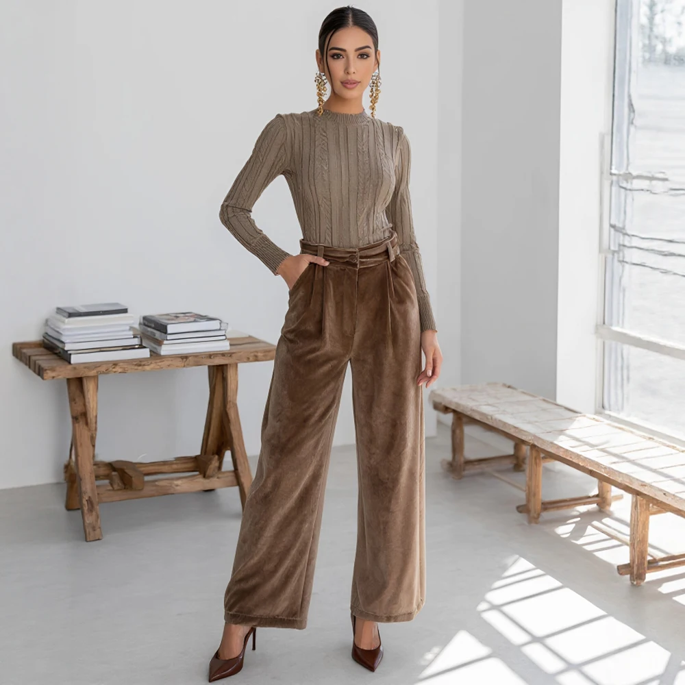 عارضة السراويل الساق مستقيمة كامل طول تناسب منتصف الخصر المرأة الخريف أزياء السراويل مريحة فضفاضة نمط لا الديكور #4