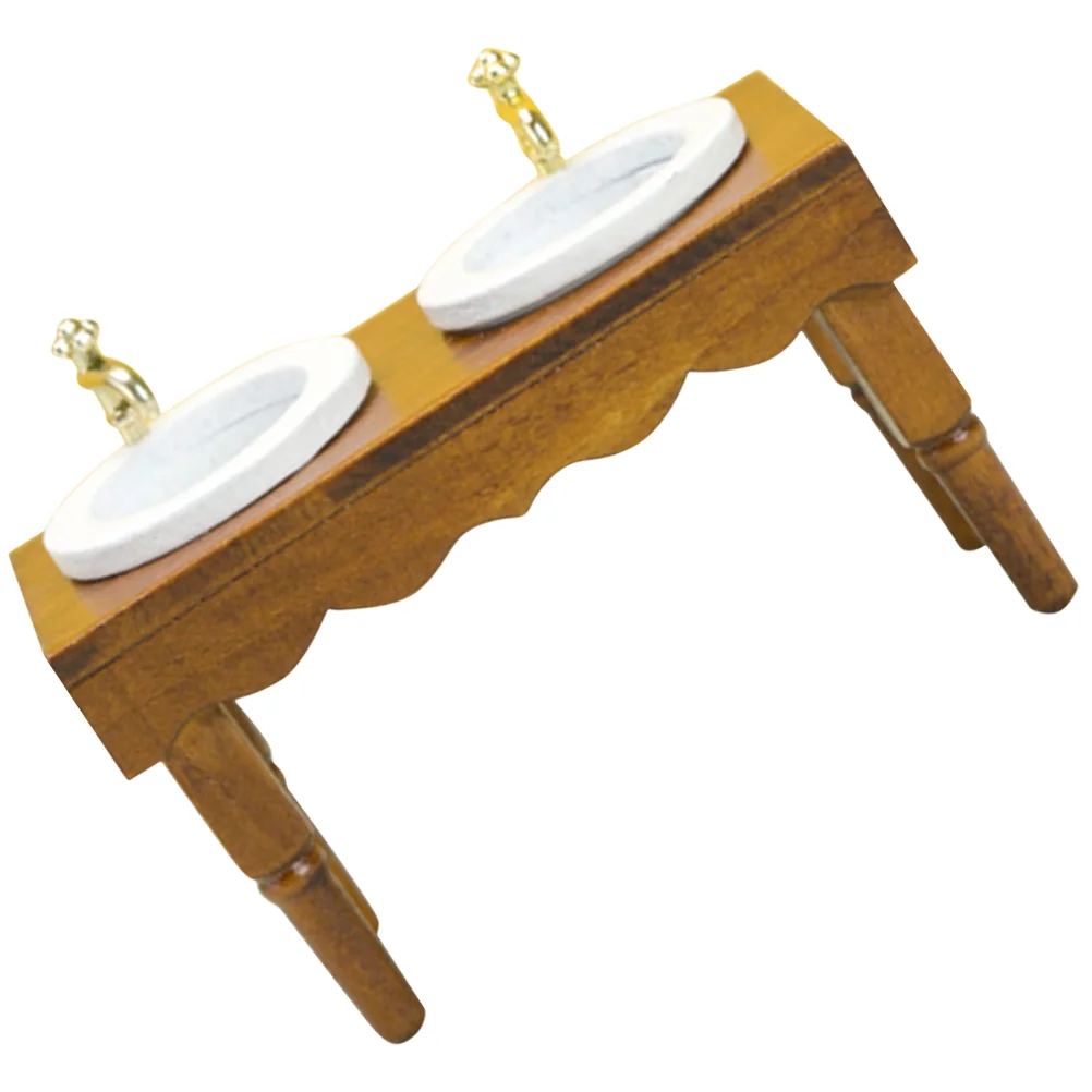 

1:12 Dollhouse Miniature Furniture Bathroom Scene Double Basin Wash Sink Model for Ornament Toy Cabinet Supply Wooden