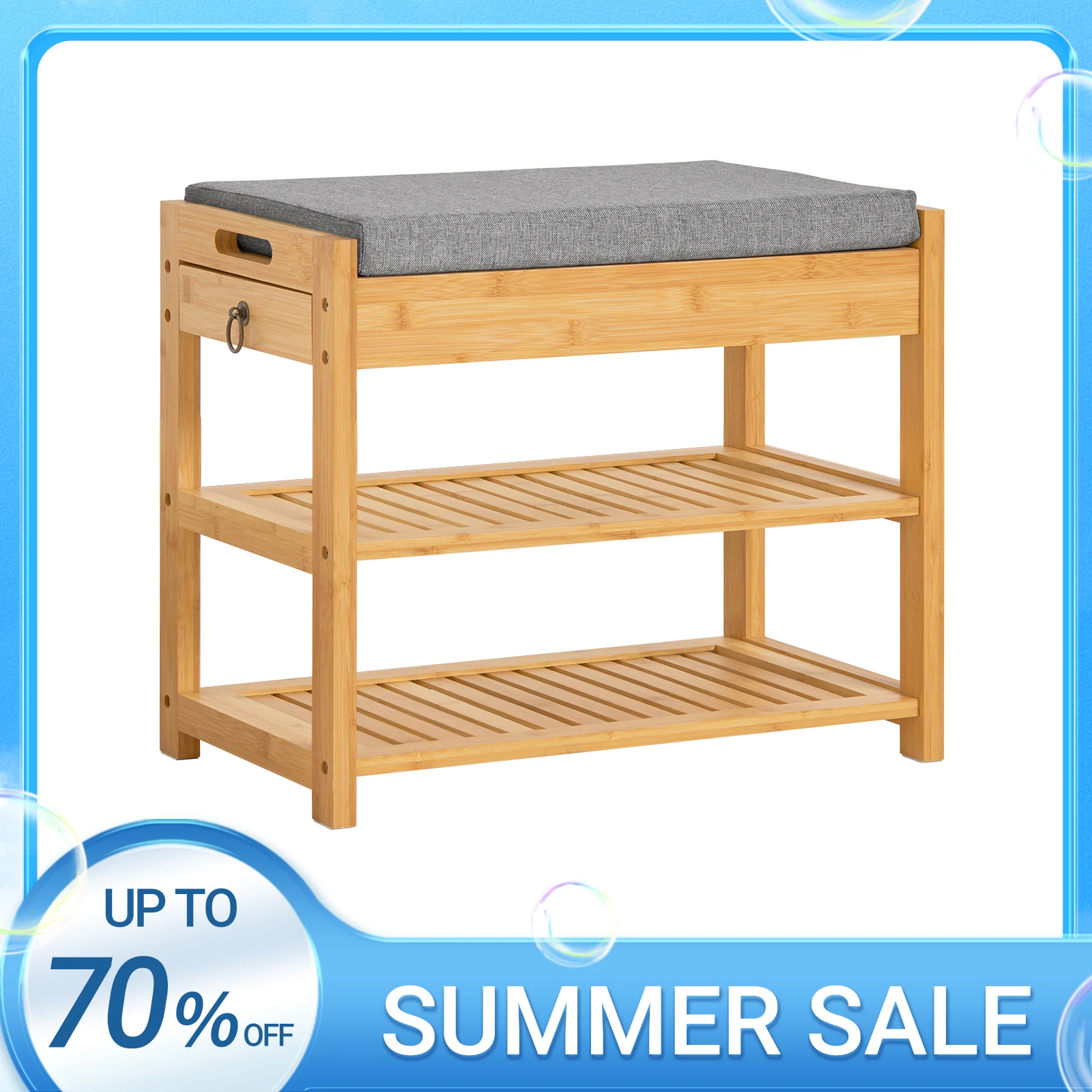 SoBuy FSR49-N Schuhbank mit Sitzkissen und Schublade Sitzbank Schuhregal Bambus BHT ca.: 55x46x30cm