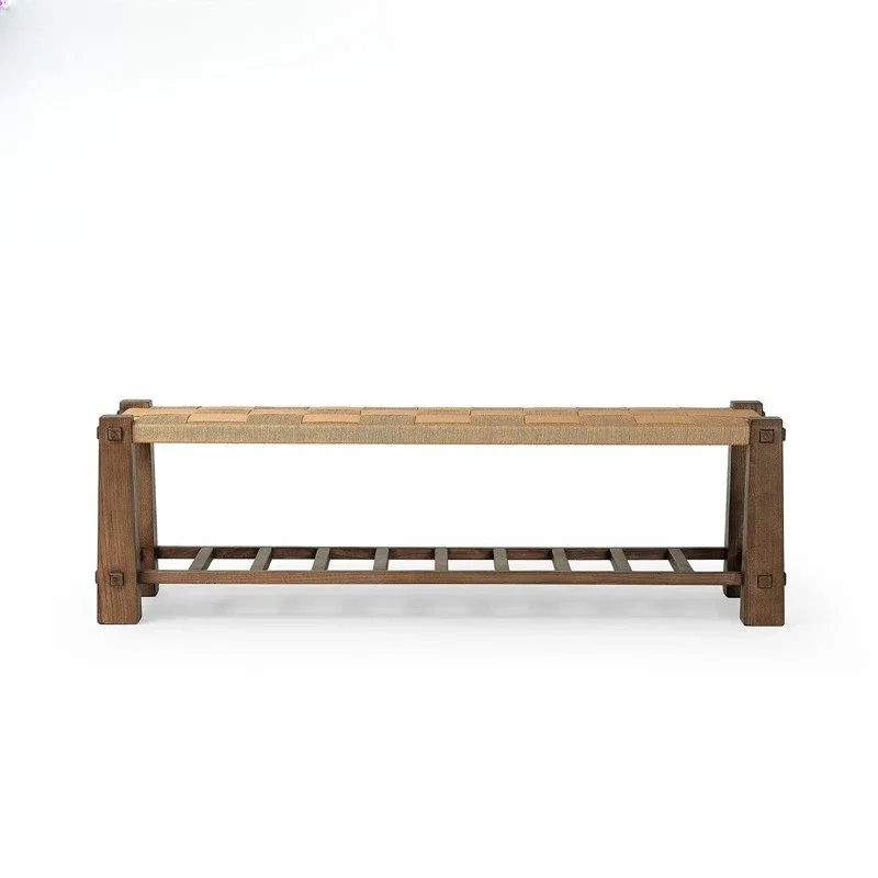 

Modern Furniture Solid Wood Bedside Shoe Stool Bedroom Living Room Interior Fabric Shop Dining Room Rope Weaving Stool
