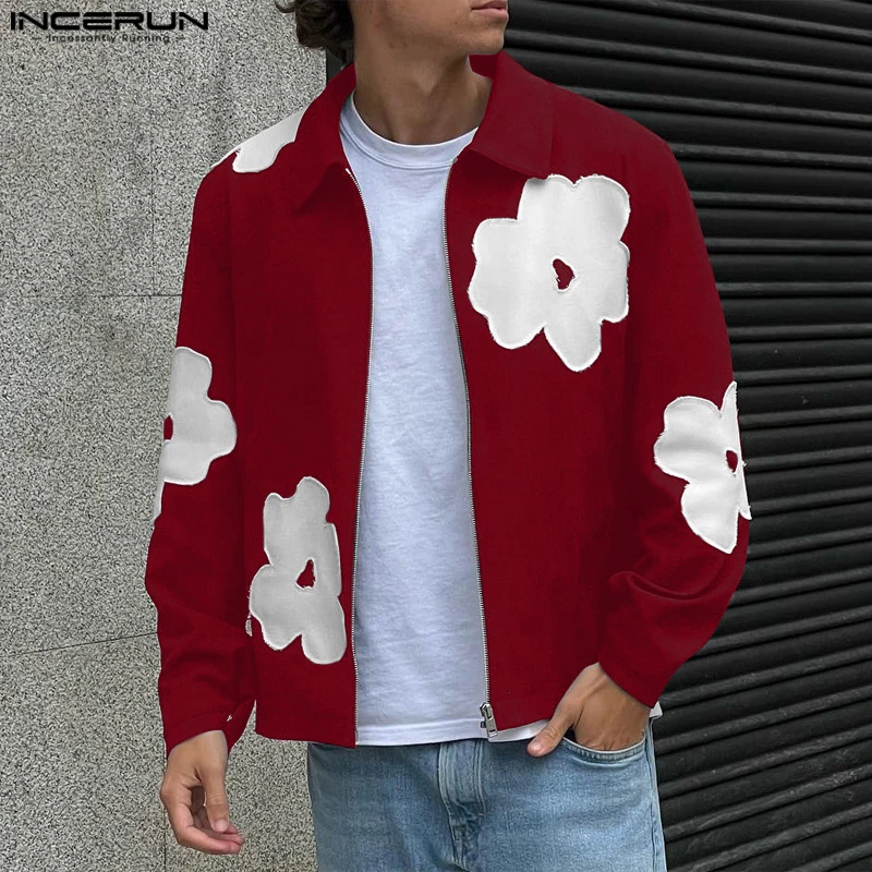 

INCERUN Men Long Sleeve Loose Jackets 2024 Floral Printing Handsome Coats Zipper Lapel Collar Tops Oversze Daily Leisure Jackets