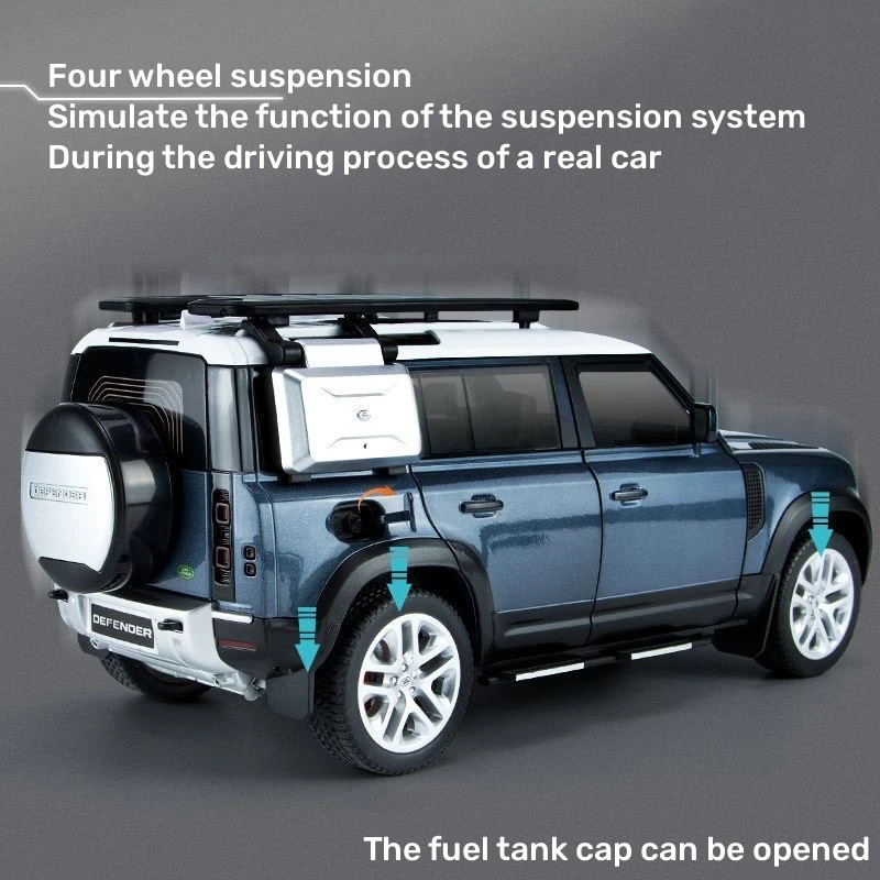 1:18 Land Rover Defender SUV Alloy Off-Road Vehicles Diecast Metal Scale Large Model Car Sound&Light Childrens Birthday Toy Gift