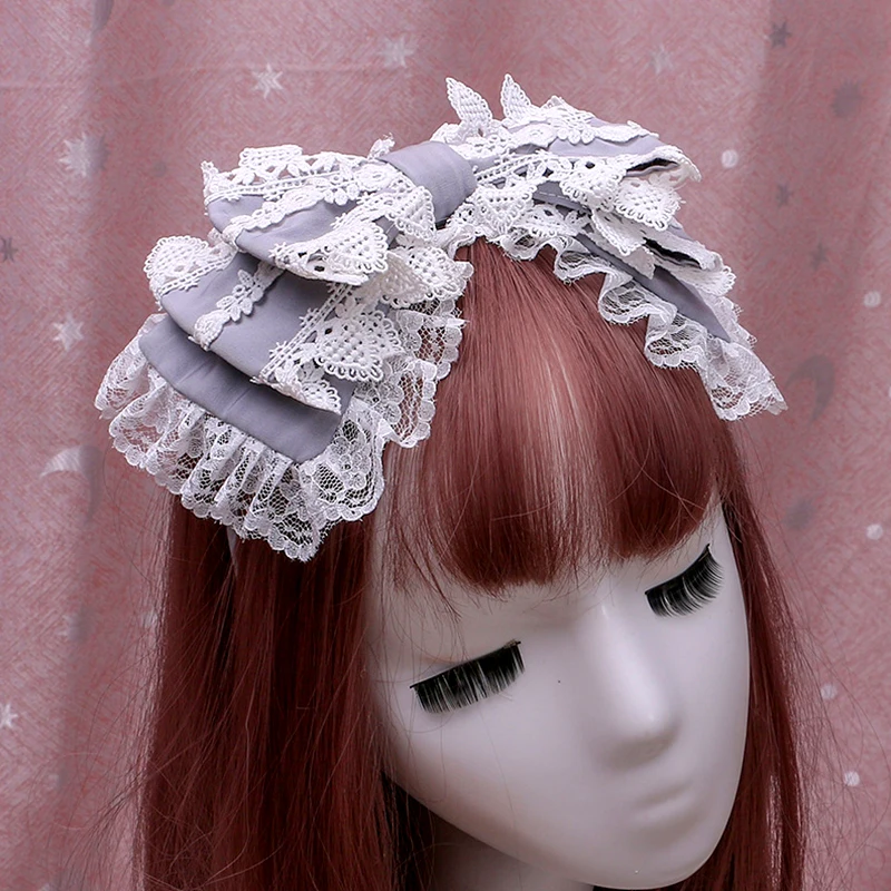 Sweet Lolita Lace Bowknot Headband Three Layer Ruffled Hair Hoop Headdress Maid Anime Cosplay Party Headwear Hair Accessories