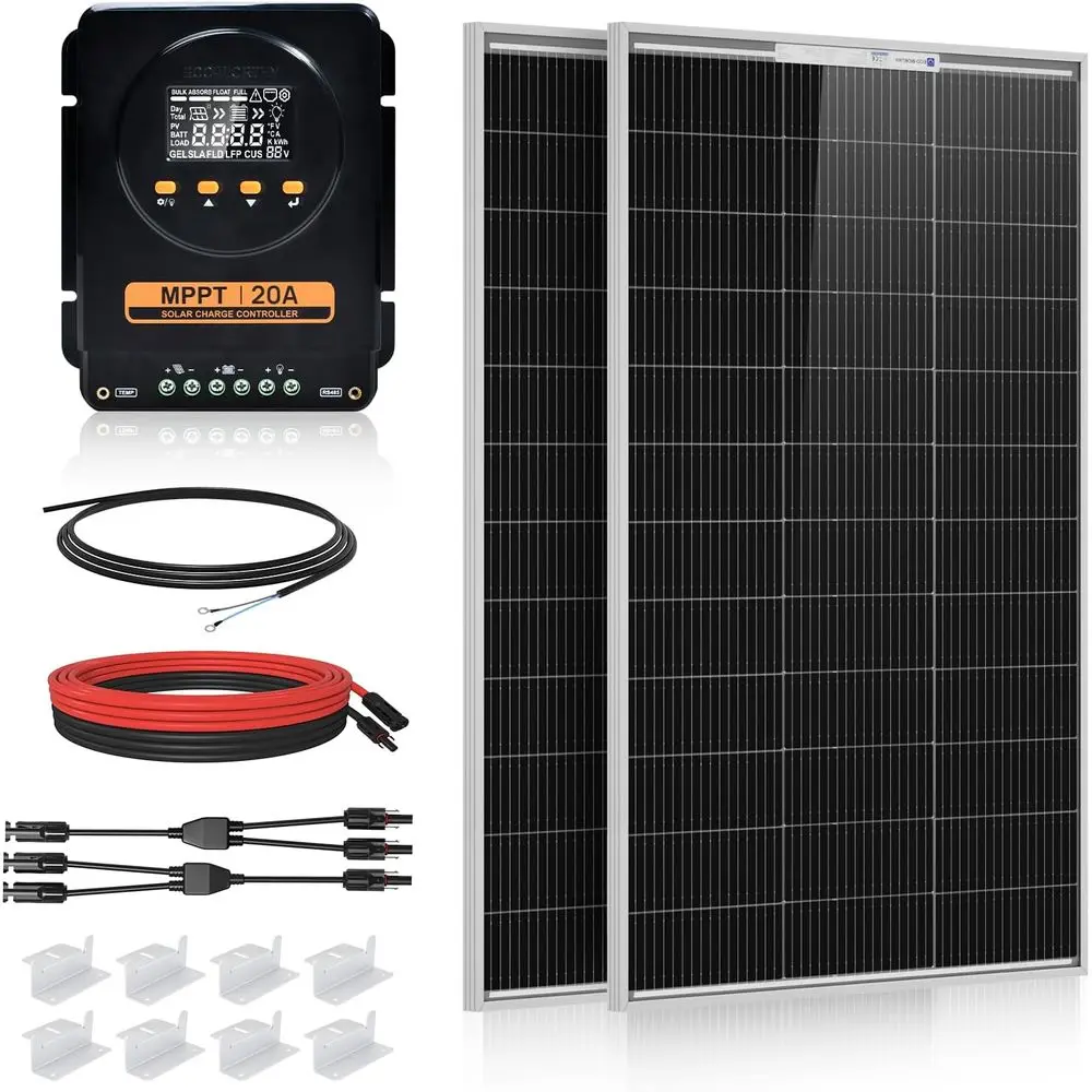 

200W 12/24V Solar Panel Kit with 20A Bluetooth MPPT Controller for High-Efficiency Solar Power in Homes, RVs, and Off-Grid Appli
