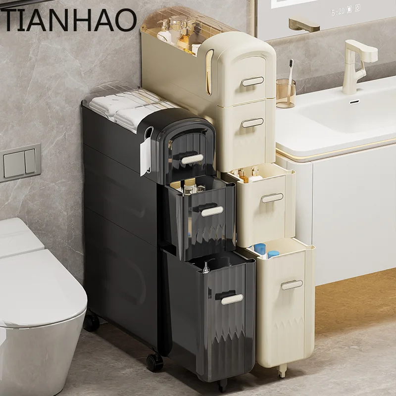 Multi-layer Bathroom Organizer Drawer Type Cabinet Narrow Toilet Corner Shelf Bathroom Crevice Storage Rack Shelves