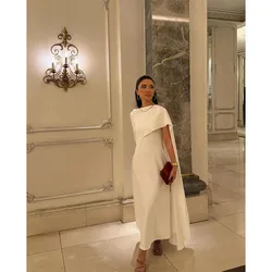 Elegant White Chiffon Prom Dresses Mermaid Cape Sleeves Ankle Length Evening Dresses Saudi Arabia Women Club Party Dress