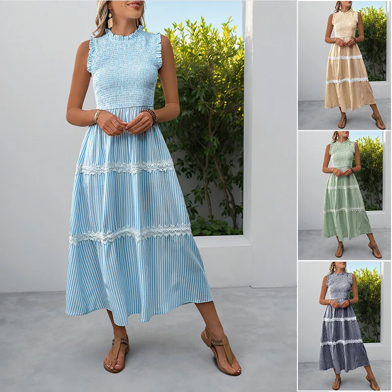 Female Dresses Outfits Women'S 2025 Floral Boho Dress Wrap O Neck Short Sleeve  Ruffle Splicing A Line Dress Ropa Para Mujer