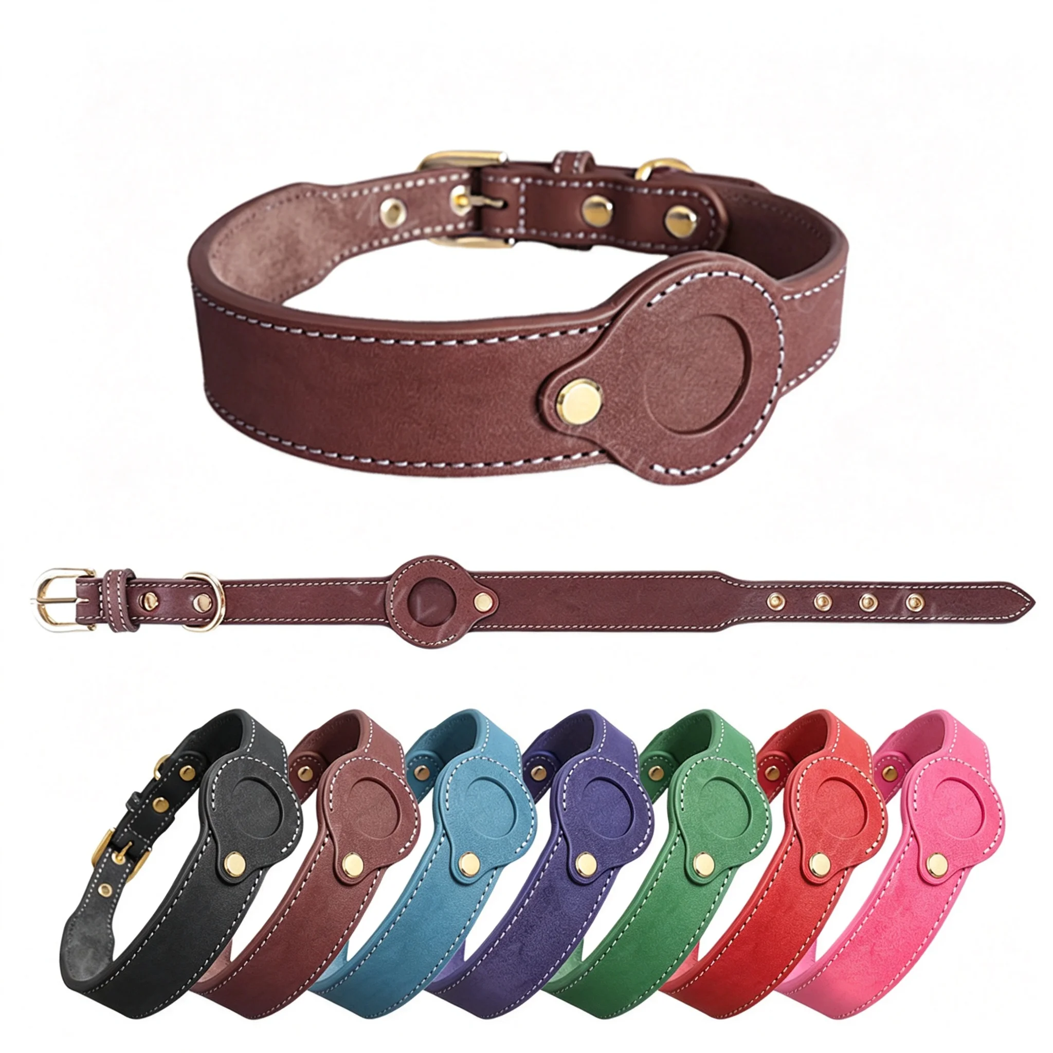Leather Dog Collar for Apple AirTag Adjustable Pet Collar Puppy Neck Strap with Hidden Tracker Holder Anti Lost Dog Accessories view 4