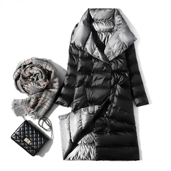 Fashionable White Duck Down New Double-sided Ultra Light Jacket for Women's Winter Slim Fit Single Breasted Warm Parka Coat