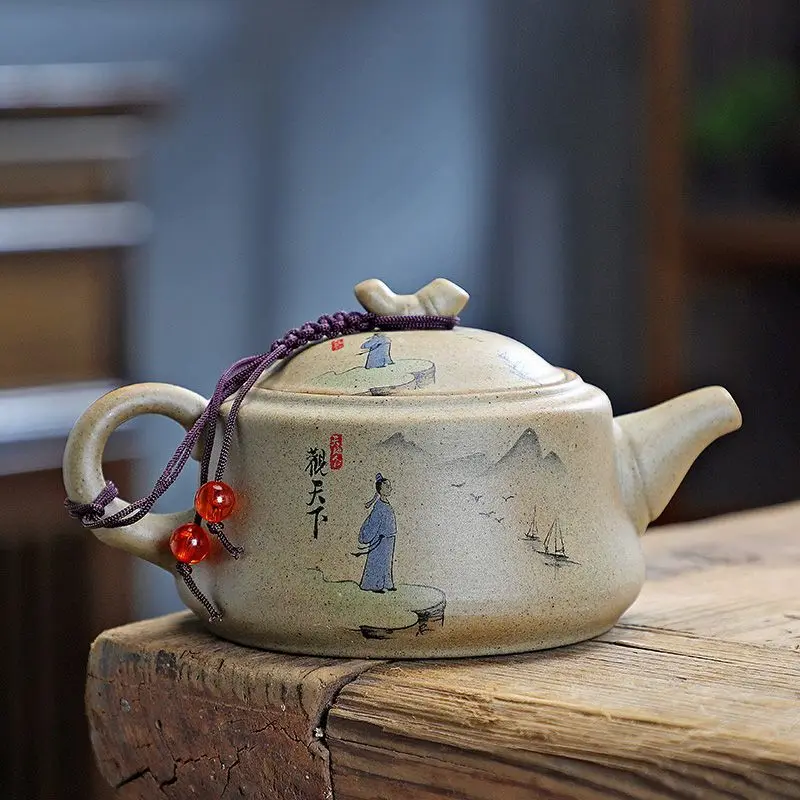 Exquisite ceramic tea pot China classics coarse pottery teapot handle ceramics teakettle balck Green purple clay Raw ore tea set