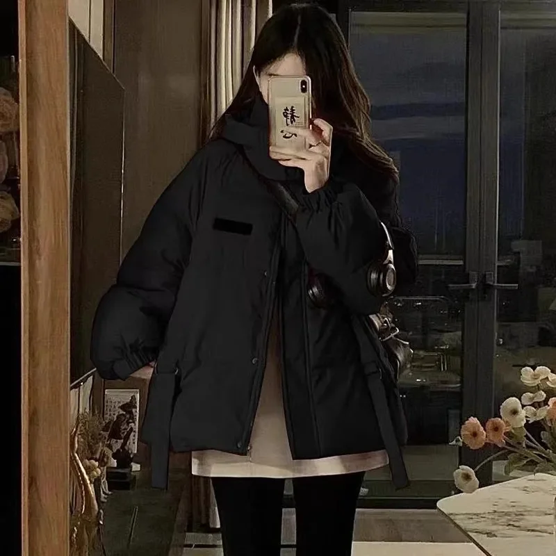 Jaqueta de inverno feminina 2025 novo engrossar algodão quente com capuz puffer casaco manga longa solto jaqueta de escritório zíper sólido casual outerwea