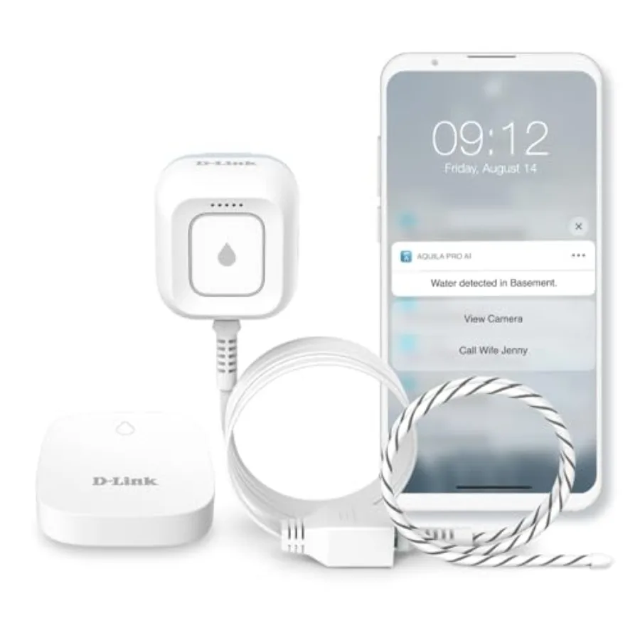 

WiFi Water Leak Detector Starter Kit for home securityABS plasticwhite100 dB alarm, app alert, LED strobe, no hub, Google compa