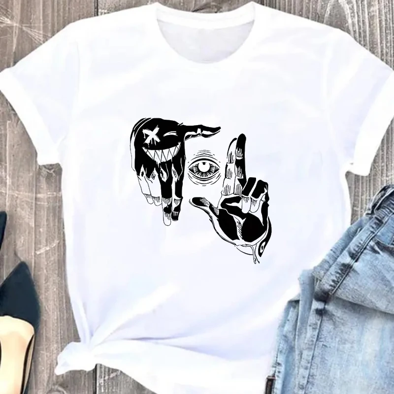 Summer Men's Polyester Casual Breathable Round Neck T-shirt with Gesture Eye Personalized Pattern Printed Outdoor Top