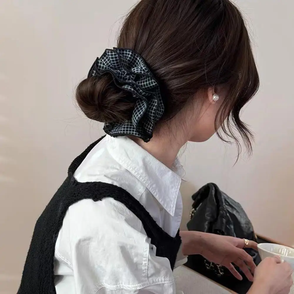 INS نمط الأزرق منقوشة كبيرة Scrunchies Headbands للنساء الفتيات مرونة العصابات الشعر النساء الحلو الكورية 4 الطبقات عقال كبير #2