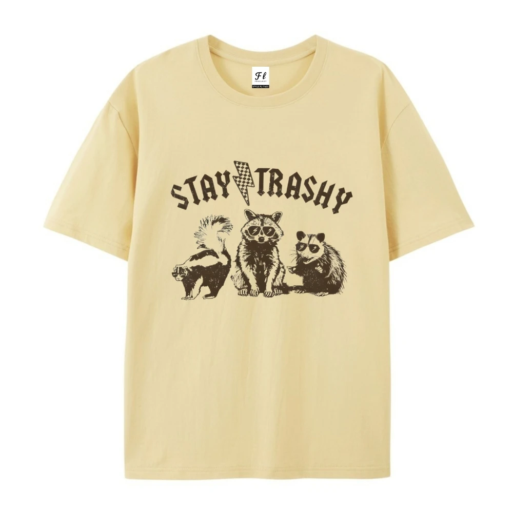 StayถังขยะRaccoon Graphic Teeสําหรับผู้หญิงผู้ชายVINTAGE Retro Y2Kแฟชั่นสไตล์ฤดูร้อนสวมใส่Unisex TEEเสื้อสไตล์