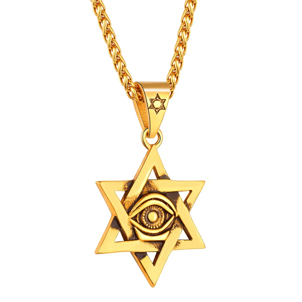 ChainsPro Magen Star of David Necklace Men 316L Stainless Steel Israel Jewish Hexagram Evil of Eyes Amulet Retro Jewelry Unisex