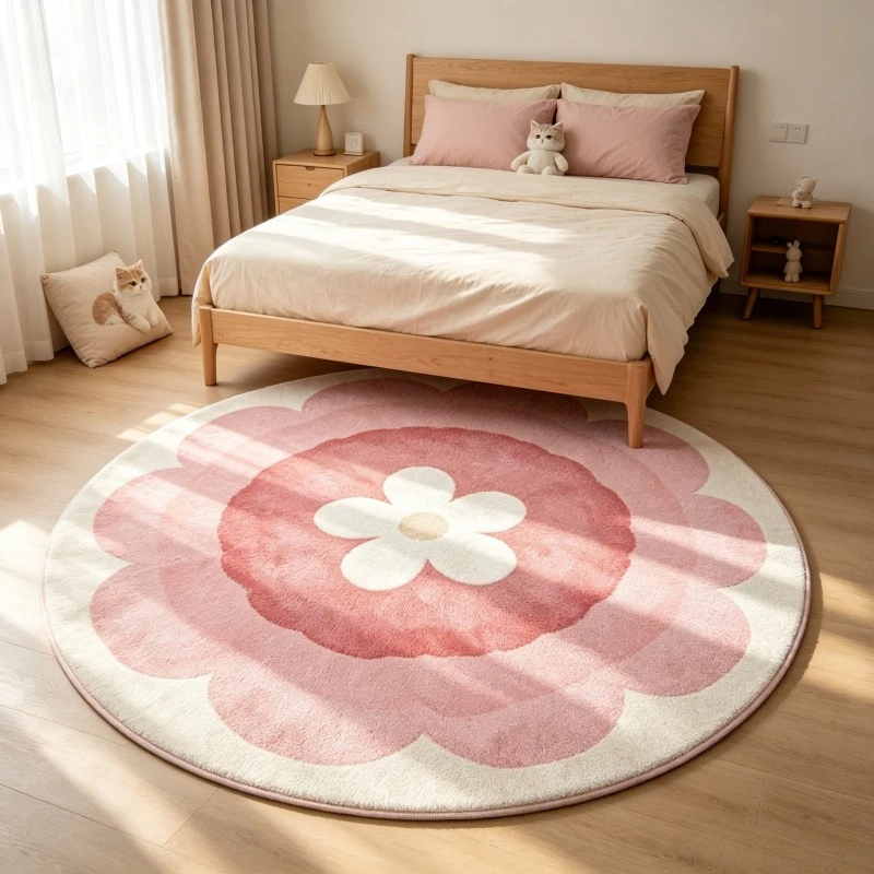 Round Pink Gradient Floral Rug Bedroom Living Room Home Decor Circular Carpet Dining Room Entryway Patio Floor Mat