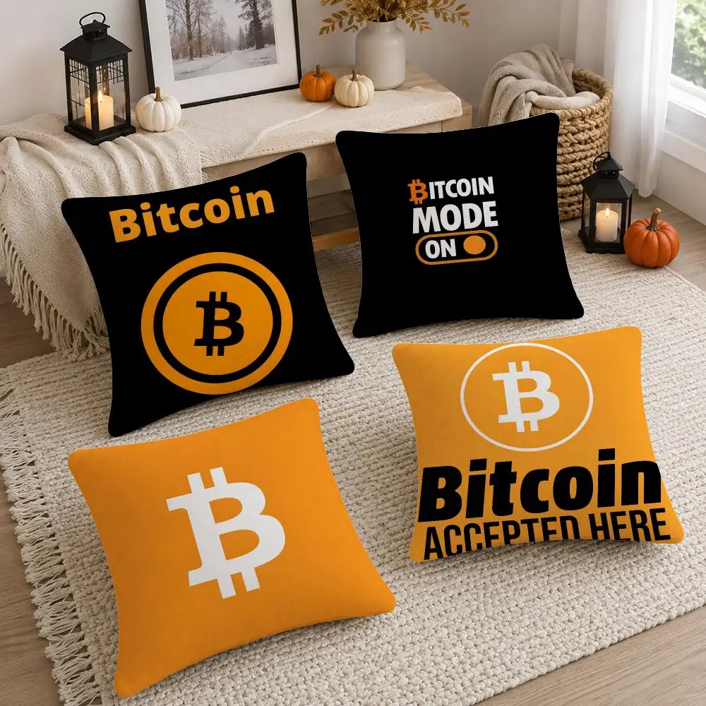 Bitcoin Pattern Cushion Cover Soft Fluffy Short Plush  Pillow Case  Sofa Bed Home Decor