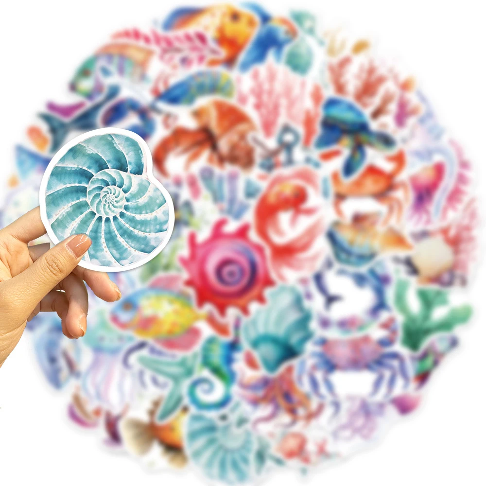 10/30/50/100pcs Ocean Cartoon Sea Turtle Shrimp Starfish Stickers DIY Laptop Luggage Skateboard Graffiti Decals Fun for Kid Gift