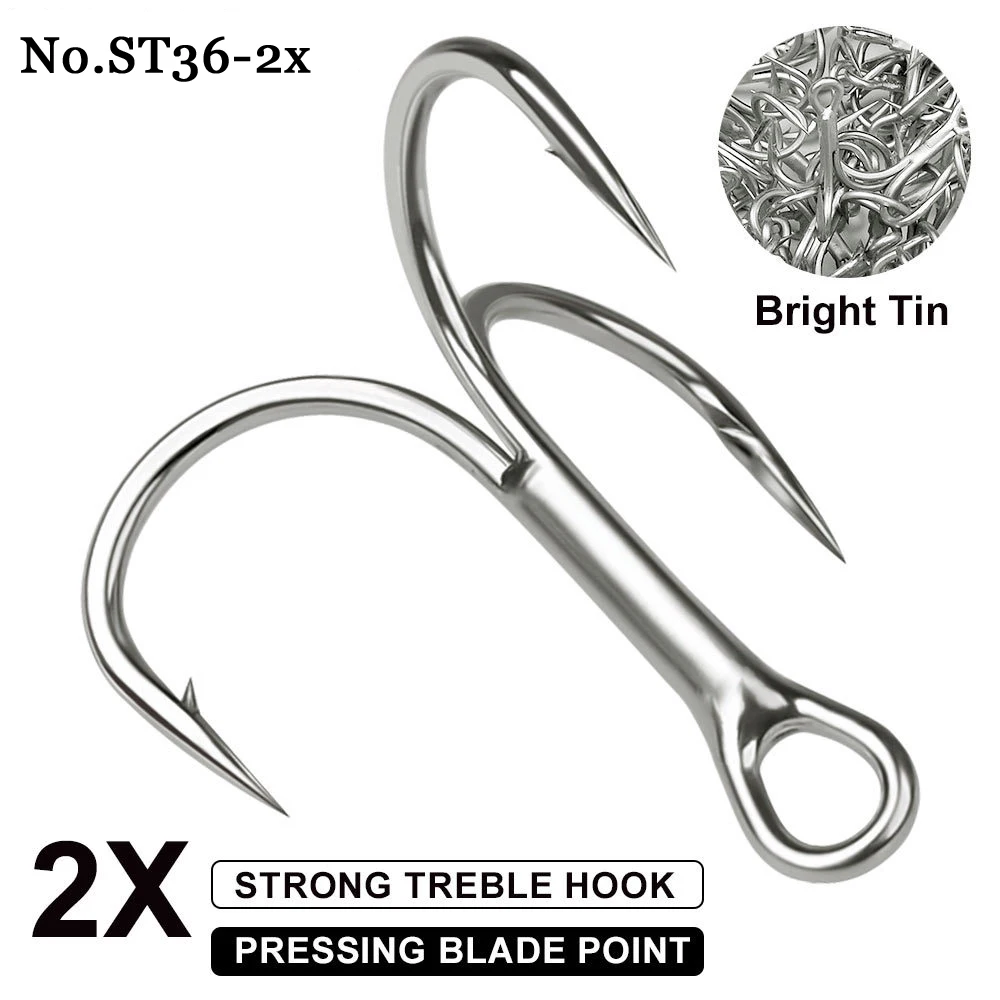 

lot 10pcs Saltwater Fishing Hook Matte Tin Treble Hooks 18#-5/0# High-Carbon Steel Strength Barbed Annular Sharpened Tip 2X Hook