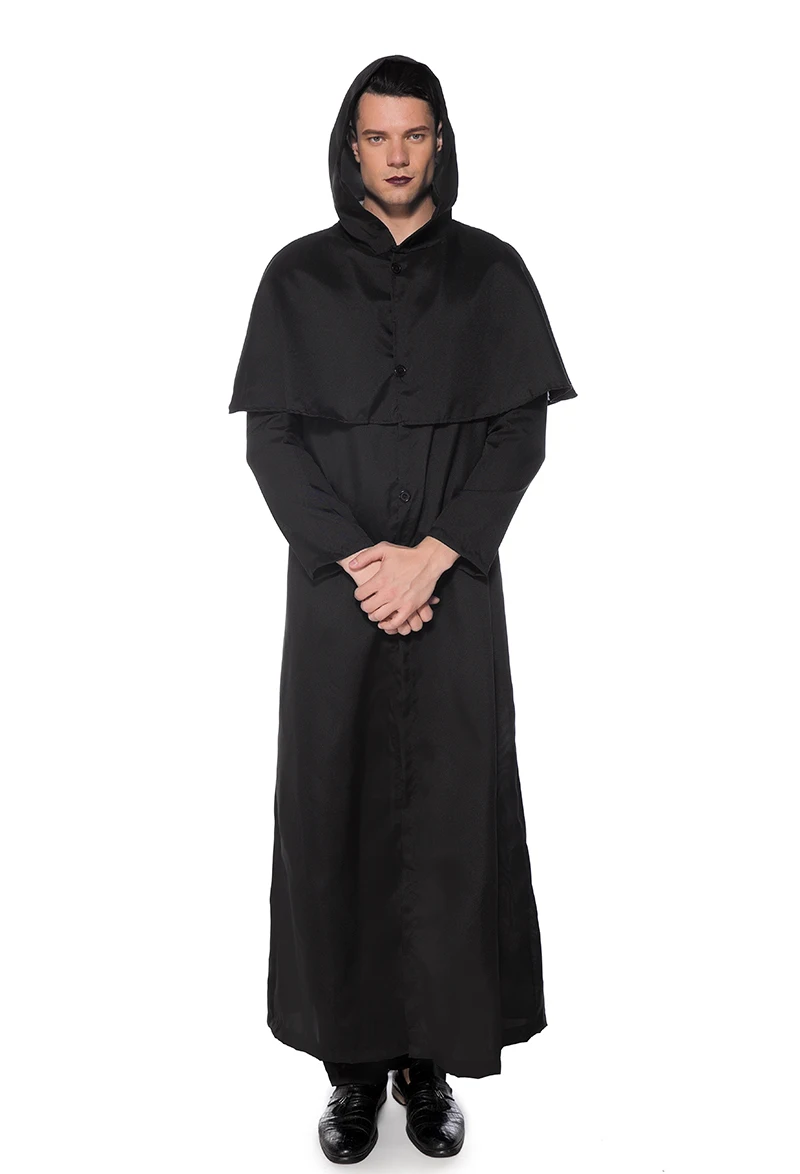 Duży Rozmiar Halloweenowy Kostium Cosplay dla Dorosłych Długi Płaszcz Strój Sceniczny Męski Straszny Bóg Śmierci Zombie Czarny Płaszcz