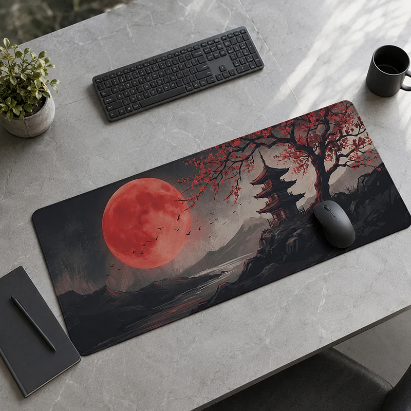 Mouse Pad Gaming Blood Moon Pagoda Landscape XL Home Large Custom Mousepad XXL Soft Carpet Office Gaming laptop Mouse Mats