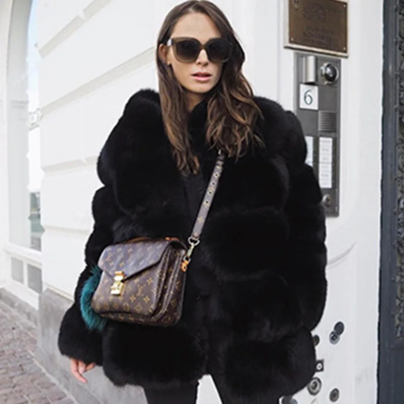 เสื้อโค้ทขนเฟอร์เทียมทรงสลิม คอตั้ง ความยาวปานกลาง สำหรับผู้หญิง คอลเลคชั่นฤดูใบไม้ร่วง-ฤดูหนาว ปี 2023