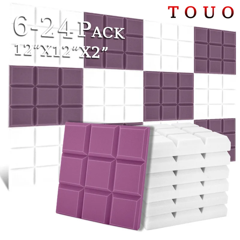 

TOUO 6/12/24 Pcs Acoustic Foam Drum Room Wall Sound Insulation Panels High-Density Sound Absorbing Sponge Soundproof Material