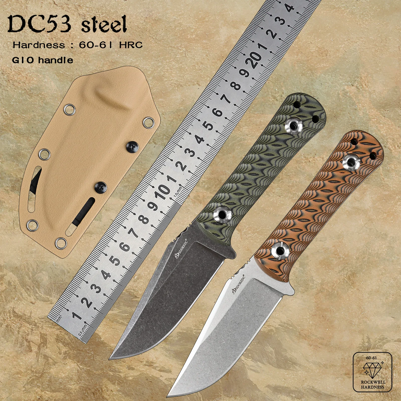 

DC53 Steel Camping Self Defense EDC Hand Tool Tactical Utility Knives Survival Hunting Fixed Blade Knife G10