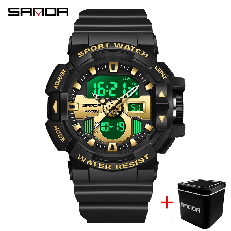 

SANDA Fashion Men's Sport Watches Shock Resistant 50M Waterproof Wristwatch LED Alarm Stopwatch Clock Military Watches Men 3129