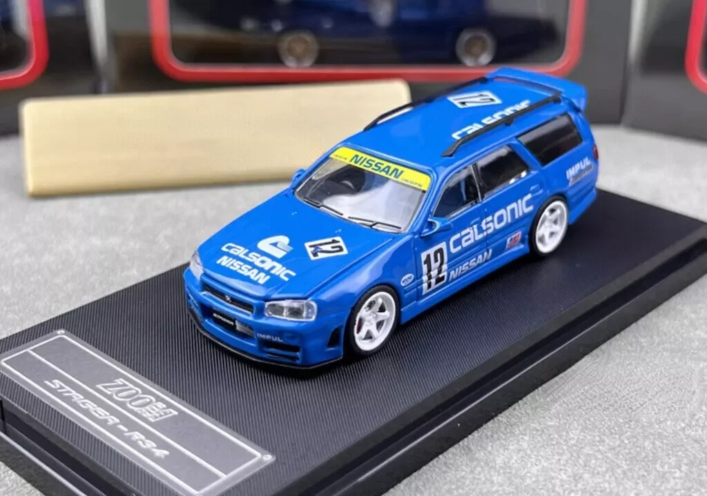 ZOOM 1:64 JDM Blue GTR R34 Wagon Stagea Racing Diecast Model Car Collection Limited Edition Hobby Toys Car