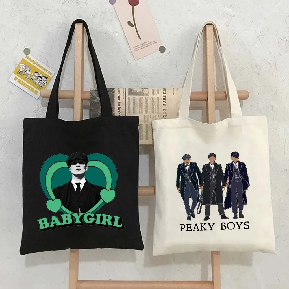 Tommy Shelby Peaky Blinders Cillian Murphy Movie TV Show Women\'s Canvas Shopper School Cotton Tote Bag Harajuku Shoulder Handbag