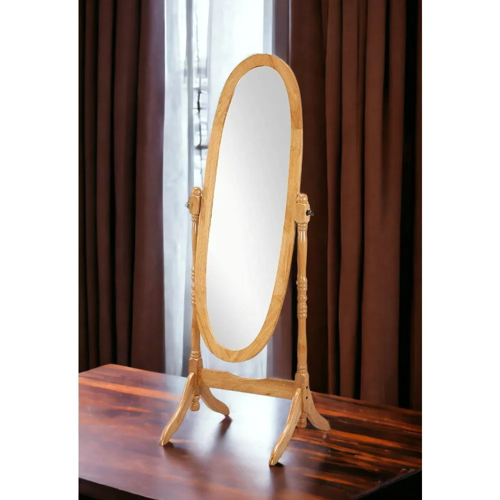 Espelho de chão vintage Oak Cheval - Suporte de espelho independente ajustável de comprimento total com estilo antigo
