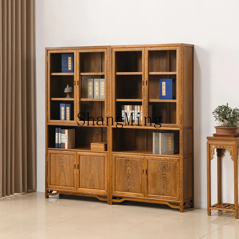 

ZYY new Chinese-style all-solid wood antique display case with door, Chinese-style mahogany bookshelf combination floor