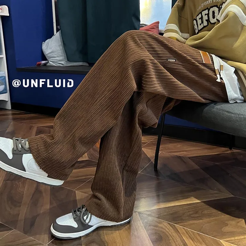 

Men's Winter Thiened Fce Lined Casual Sports Pants Straight Loose Double-sided Velvet Warm Trousers Faionable Youth Sle