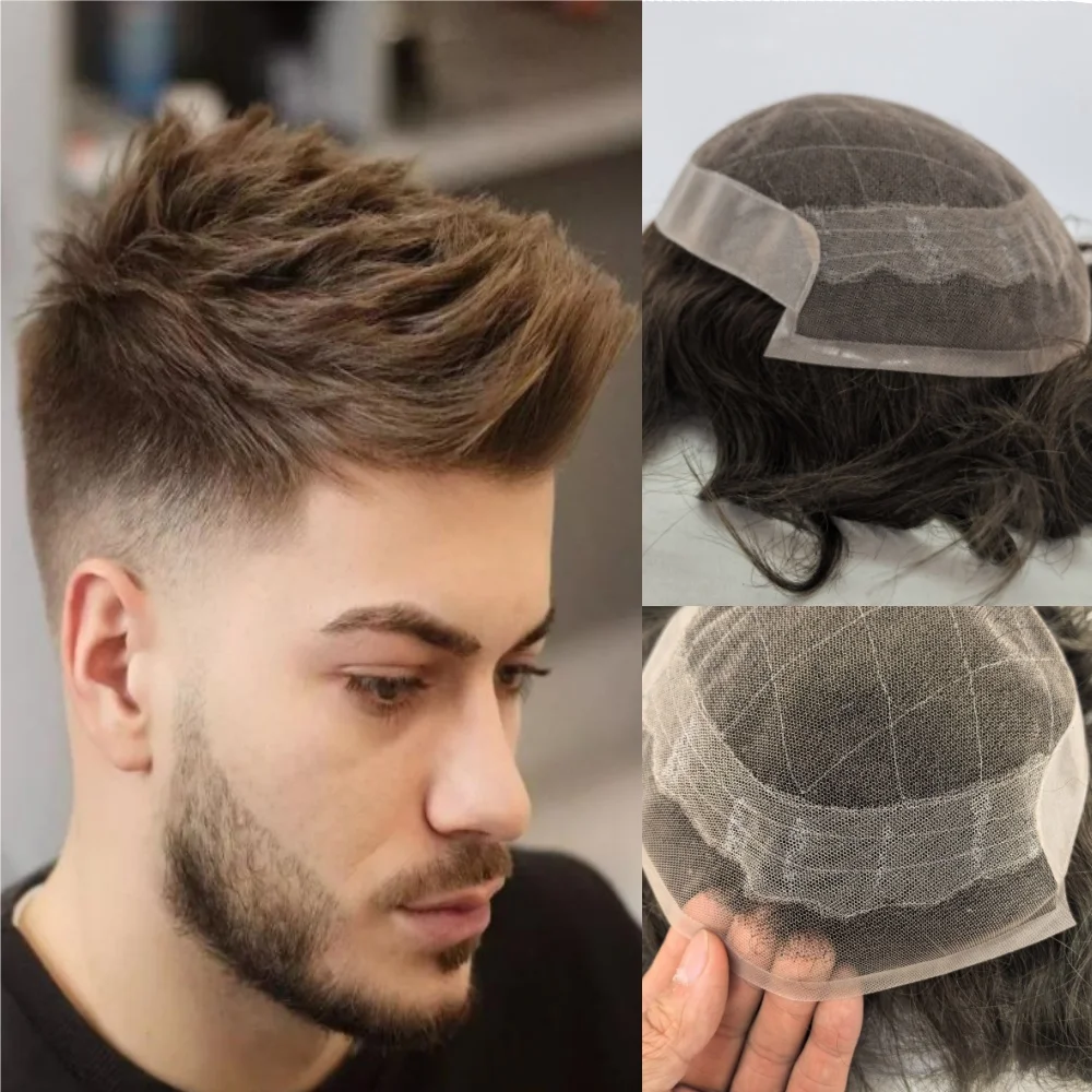 Men's 6-Inch Lace Front Toupee Wig 100% Natural Human Hair OCT Capillary Prosthesis System Unit for Male Hair Loss