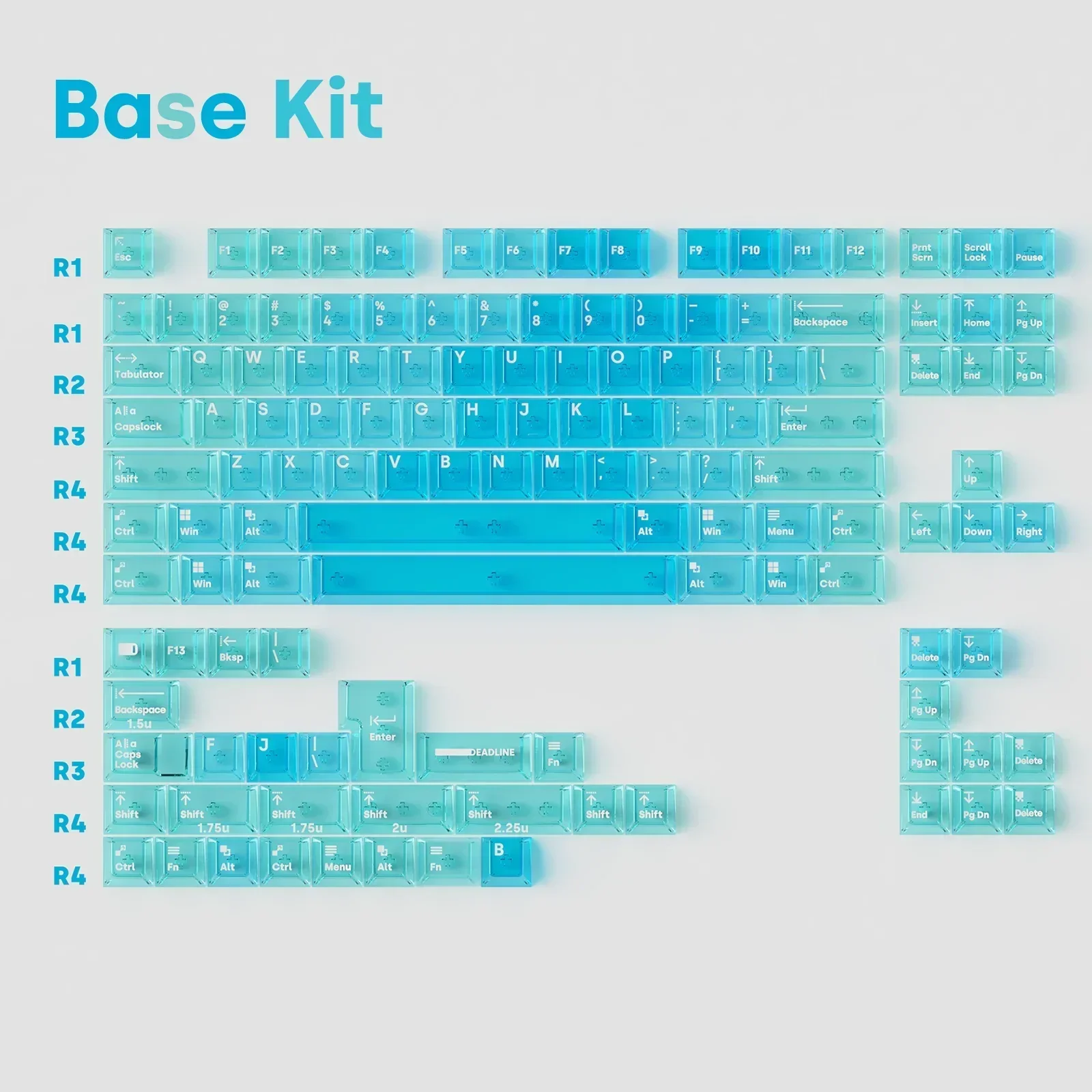 Imagem -03 - Deadline Airwave Teclado Personalizado pc Keycap Base Kit Transparente Gradiente Azul Novidades Kit Numpad Mac Presentes