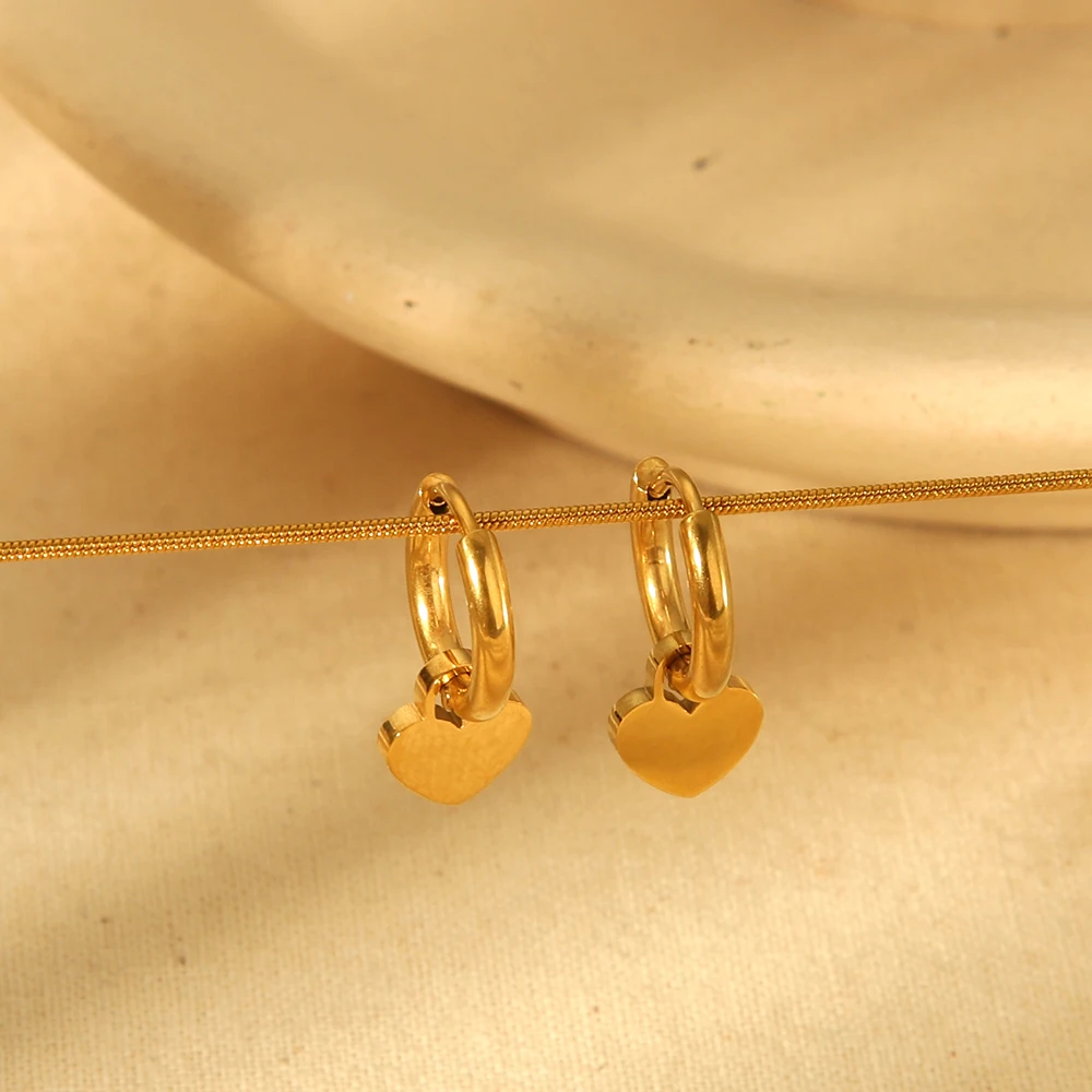 

18K Gold Plated Stainless Steel Posts Heart Charm Huggie Hoop Earrings for Women Lightweight Love Drop Dangle Huggie Earrings