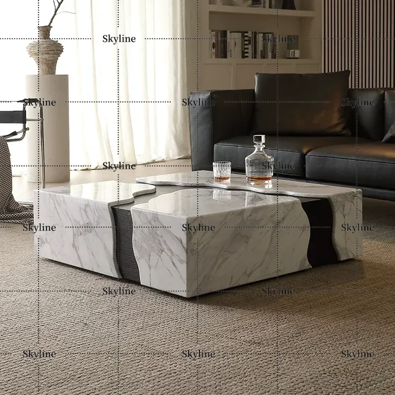Italian Minimalist Square Marble Coffee Table, High-End Modern Luxury Home Decor
